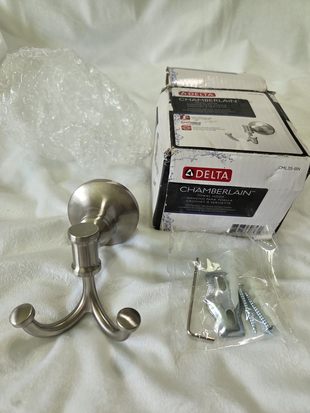 Delta Brushed Nickel Chamberlain Double Towel Hook CML35-BN - Spot Shield